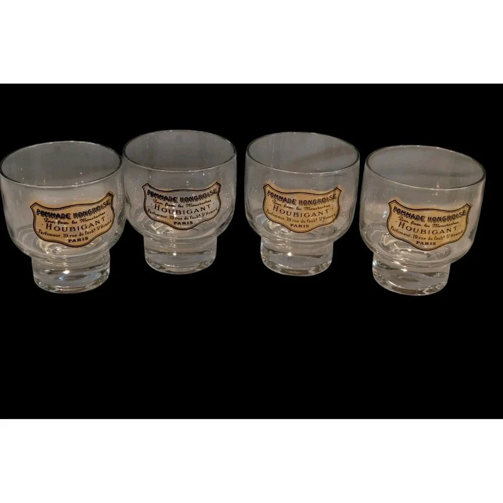 6 Vintage French Pommade Houbigant Parfumerie Paris Advertising Cocktail Glasses